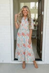 Lunch at the Museum Floral Midi Dress in Sky Blue