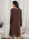 This Elegant Women's Dress Features Lace-Trimmed Sleeves, A Halter Neckline, And A Deep Brown Color, Making It Perfect For Autumn Outings.