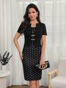 Elegant Mature Polka-Dot Dress Features Black Polka Dot Buckles And A Faux Two-Piece Design. Perfect For Office Brunch Parties Teachers' Day Summer