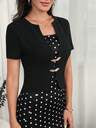 Elegant Mature Polka-Dot Dress Features Black Polka Dot Buckles And A Faux Two-Piece Design. Perfect For Office Brunch Parties Teachers' Day Summer