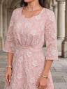 Elegant Floral Dress,Pink,Fit Flare Shape,V Neck,Three Quarter Sleeve,Wedding Guest Party,Luxury Evening,Fall Wear