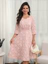 Elegant Floral Dress,Pink,Fit Flare Shape,V Neck,Three Quarter Sleeve,Wedding Guest Party,Luxury Evening,Fall Wear