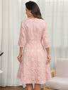 Elegant Floral Dress,Pink,Fit Flare Shape,V Neck,Three Quarter Sleeve,Wedding Guest Party,Luxury Evening,Fall Wear