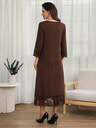 Elegant Casual Cotton Dress,Lace Trim,Dark Brown,Loose A Line Fit,Long Sleeve,Going Out Office,Teachers' Day,Daily Wear,Autumn Clothes
