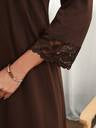 Elegant Casual Cotton Dress,Lace Trim,Dark Brown,Loose A Line Fit,Long Sleeve,Going Out Office,Teachers' Day,Daily Wear,Autumn Clothes