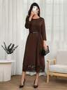Elegant Casual Cotton Dress,Lace Trim,Dark Brown,Loose A Line Fit,Long Sleeve,Going Out Office,Teachers' Day,Daily Wear,Autumn Clothes
