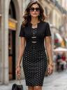 Elegant Mature Polka-Dot Dress Features Black Polka Dot Buckles And A Faux Two-Piece Design. Perfect For Office Brunch Parties Teachers' Day Summer