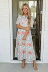 Lunch at the Museum Floral Midi Dress in Sky Blue