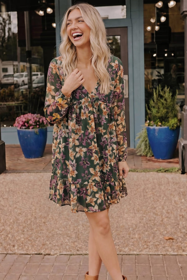 Forest Blooms Long Sleeve Mini Dress