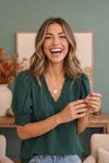 When We Met Ruffle V-Neck Puff Sleeve Top