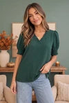 We Met Ruffle V-Neck Puff Sleeve Top