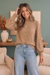 Textured Mocha Dream Mock Neck Top